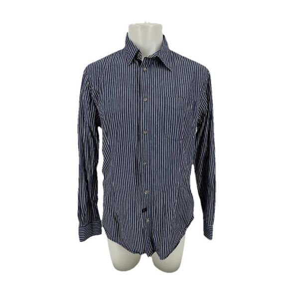Armani Jeans Large Men Button Up Shirt Slim Fit Long Sleeve Striped Cotton PS16 - Picture 1 of 9
